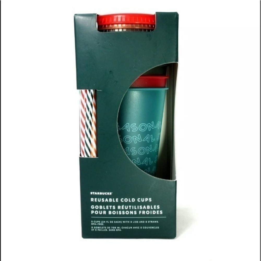 STARBUCKS Christmas holiday 2019 reusable cold cup tumbler pack of 5 - 24oz